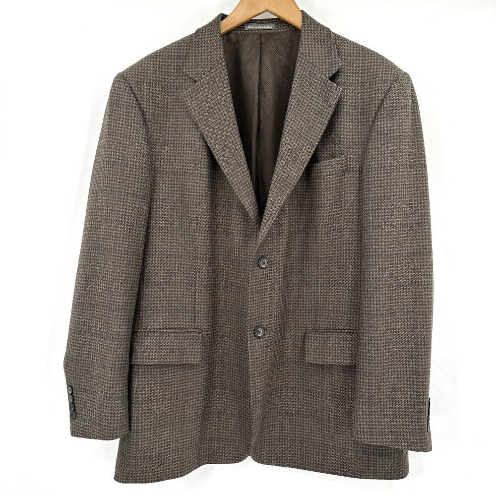 Oscar De La Renta Brown Plaid Wool Cashmere Double Button Lined 43R Blazer